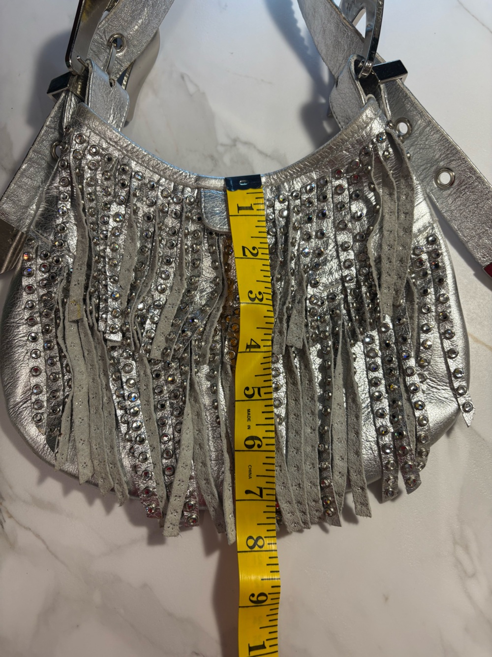 Kippy’s Rare & Unique Embellished Swarovski Crystals Silver Leather Shoulder Bag - Picture 11 of 15